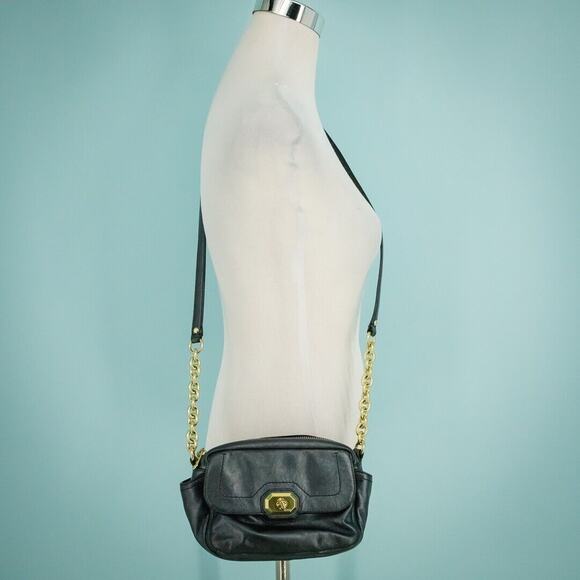 Coach Dark Navy Blue Black Campball Camera Gold Hardwear Leather Crossbody Bag - Picture 1 of 8